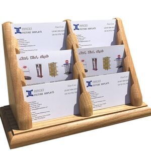 FixtureDisplays® 3-Tiered Business Card Holder for Tabletops, 6 Pockets, Wood -
